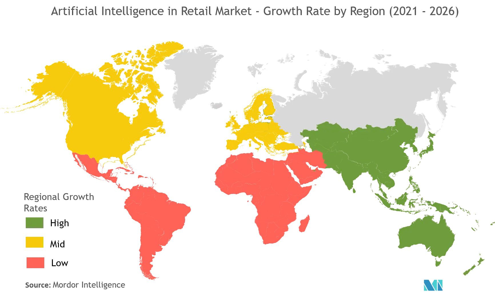 Growth rate of AI in retail by country